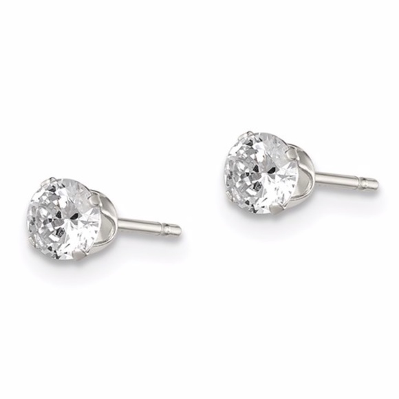 4mm Round Snap Set CZ Stud Earrings - Picture 3 of 3